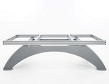 Side view of the Rasson Ox II pool table high-strength aluminum alloy beam frame on the V shape legs.