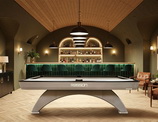 The Rasson Ox II pool table setup, level best, and ready to play in a room with a view.