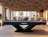 The Rasson Victory III pool table setup, level best, and ready to play in a luxury high rise bar.