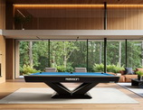 The Rasson Victory III pool table setup, level best, and ready to play in a living room.